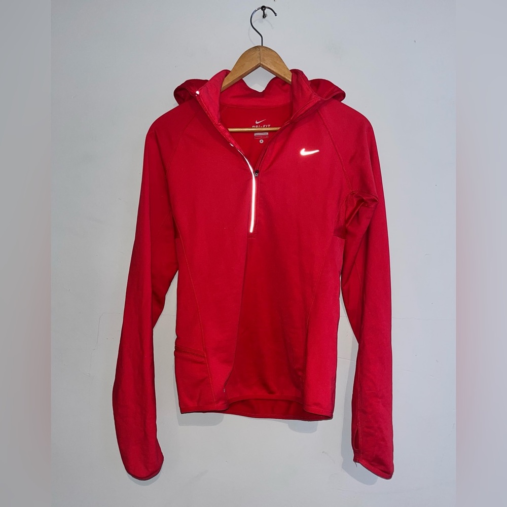Nike Hooded 1/2 Zip Red Dri Fit Running Pullover sz S